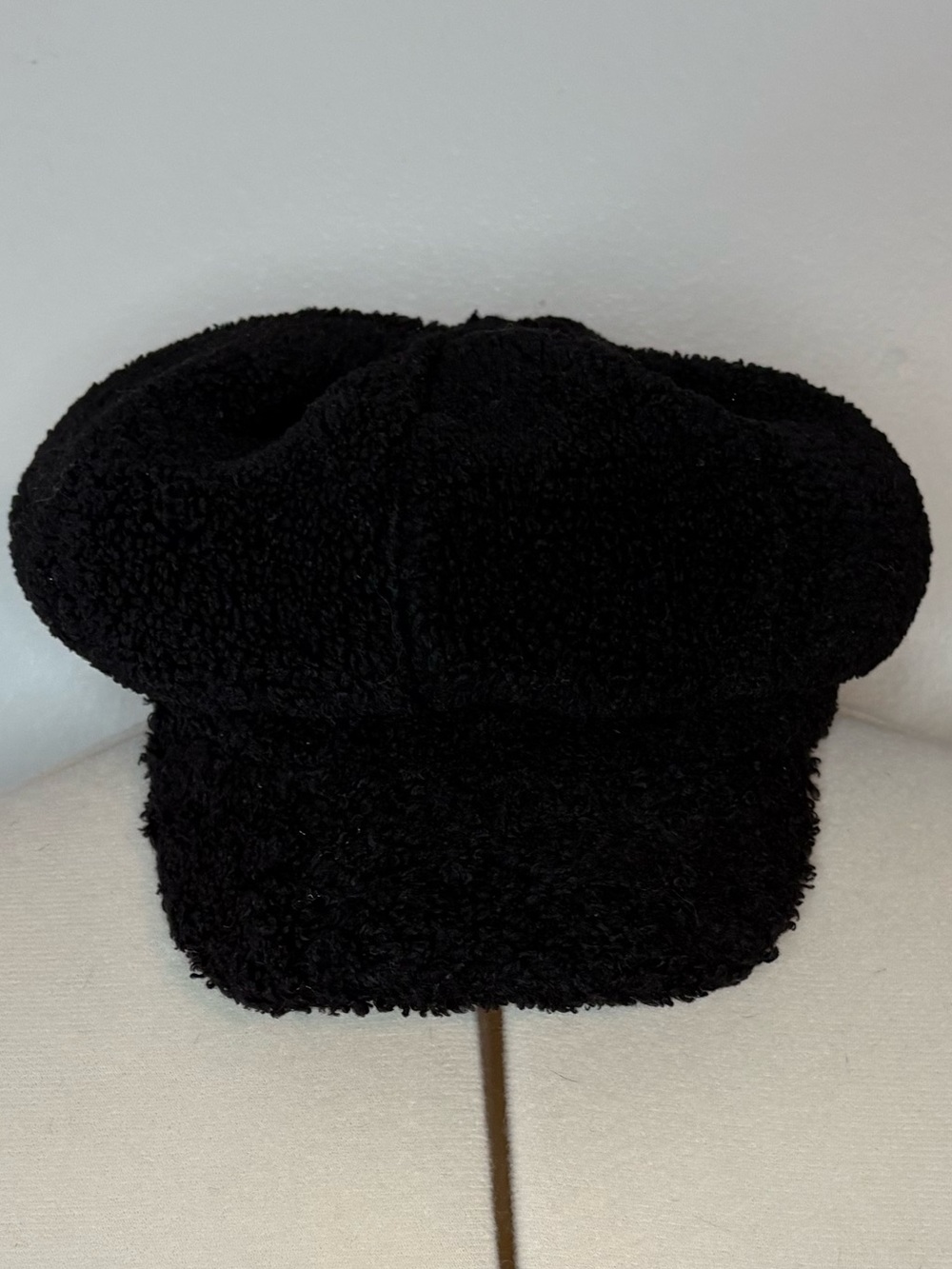 Black Fuzzy Baker Boy Cap